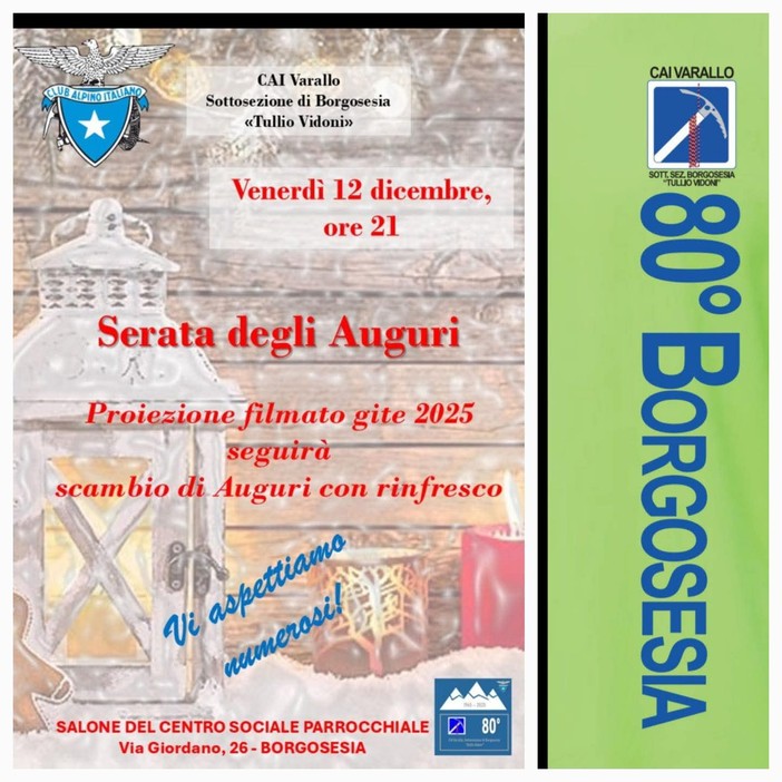 Borgosesia, il CAI invita alla Serata degli Auguri con la proiezione del filmato delle gite 2025