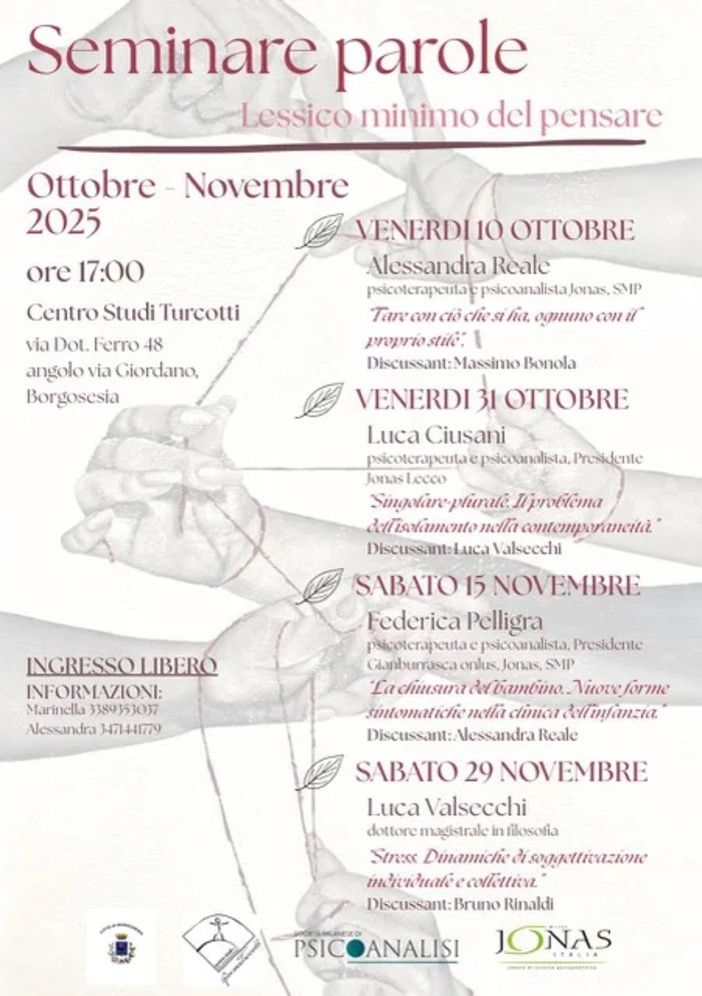 Borgosesia, torna “Seminare parole”: riflessioni tra filosofia e psicoanalisi al Centro Studi Turcotti Borgosesia, torna “Seminare parole”: riflessioni tra filosofia e psicoanalisi al Centro Studi Turcotti