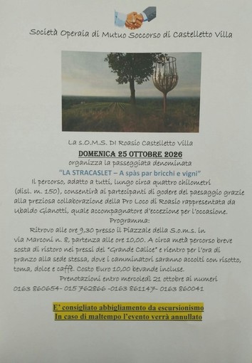 A Roasio la “Stracaslet”, passeggiata tra bricchi e vigne
