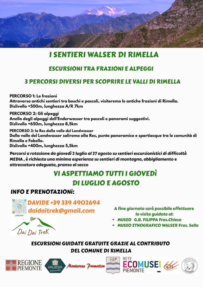 I sentieri Walser di Rimella diventano escursioni guidate tra frazioni, alpeggi e musei