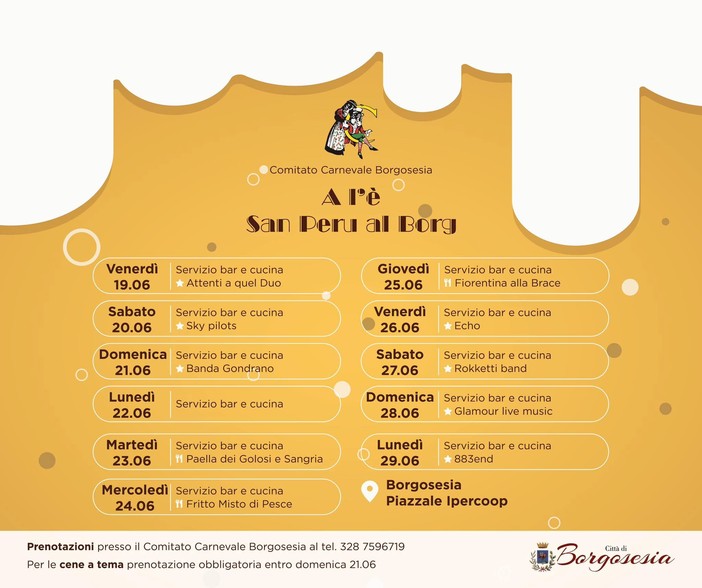 Borgosesia, “A l’è San Peru al Borg” anima il piazzale Ipercoop con musica, cene e festa Borgosesia, “A l’è San Peru al Borg” anima il piazzale Ipercoop con musica, cene e festa
