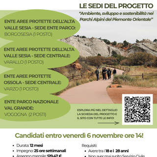 Servizio Civile Ambientale, due posti tra Varallo e Borgosesia nelle Aree Protette della Valsesia