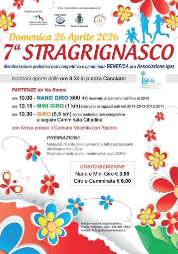 Grignasco, il 26 aprile torna la StraGrignasco tra corsa, camminata e iniziativa benefica per Igea