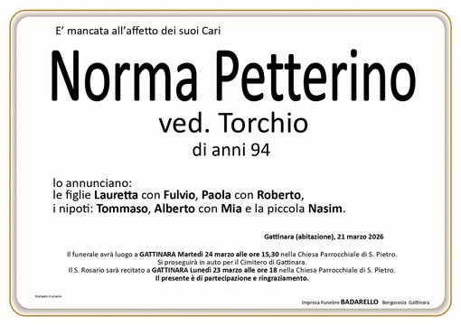 Norma Petterino, ved. Torchio Norma Petterino, ved. Torchio
