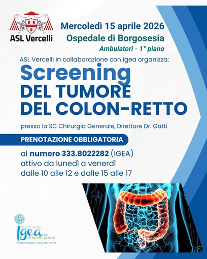 Borgosesia, il 15 aprile all’ospedale uno screening sul tumore del colon-retto con prenotazione obbligatoria Borgosesia, il 15 aprile all’ospedale uno screening sul tumore del colon-retto con prenotazione obbligatoria