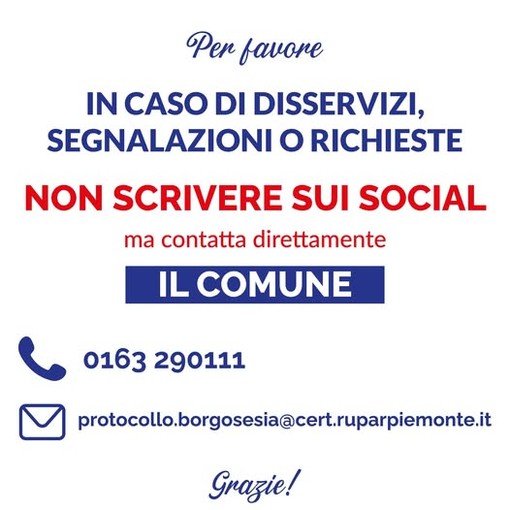 Borgosesia: Segnalazioni e richieste, il Comune invita a usare i canali ufficiali