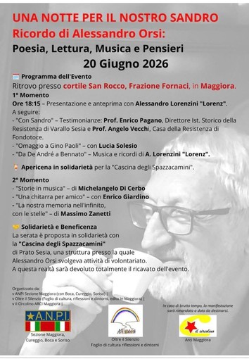 Maggiora ricorda Alessandro Orsi con una serata di poesia, musica e solidarietà Maggiora ricorda Alessandro Orsi con una serata di poesia, musica e solidarietà