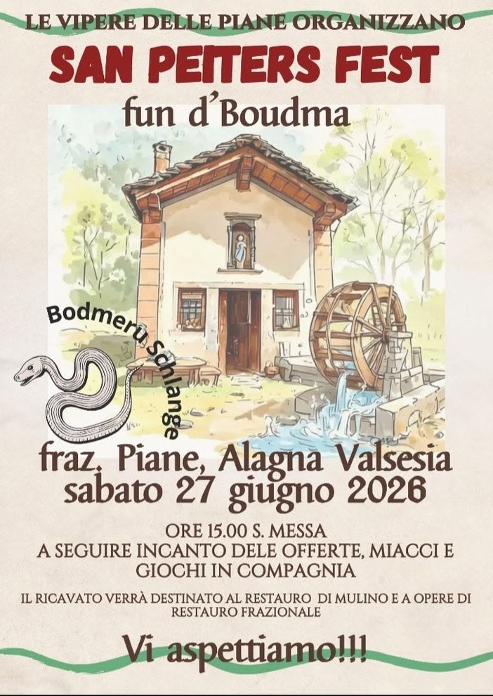 Alagna, a Piane la San Peters Fest sostiene il restauro del mulino Alagna, a Piane la San Peters Fest sostiene il restauro del mulino