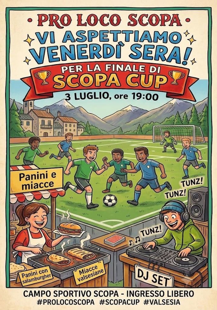 Scopa Cup, questa sera il gran finale tra calcio, miacce e musica Scopa Cup, questa sera il gran finale tra calcio, miacce e musica