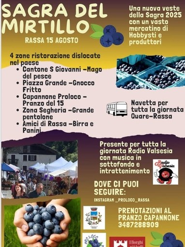 Rassa, a Ferragosto torna la Sagra del Mirtillo Rassa, a Ferragosto torna la Sagra del Mirtillo