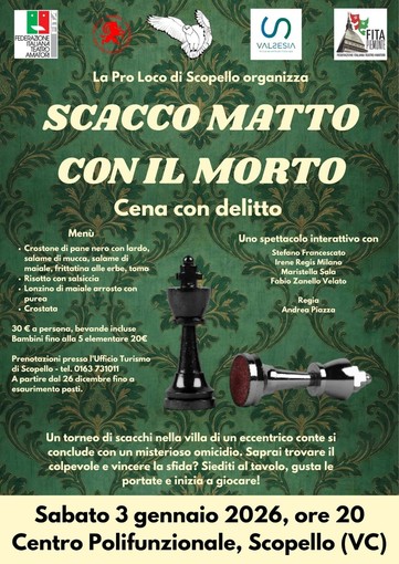 Scopello, al Centro Polifunzionale arriva la “cena con delitto” Scacco matto con il morto