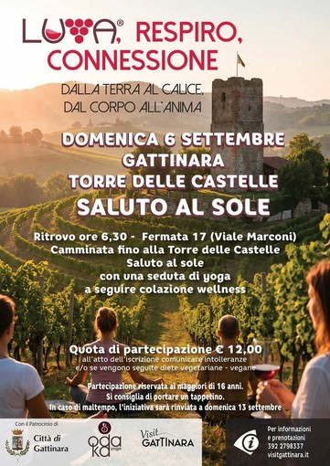 Gattinara, alla Torre delle Castelle il “Saluto al sole” tra yoga, cammino e colazione wellness Gattinara, alla Torre delle Castelle il “Saluto al sole” tra yoga, cammino e colazione wellness