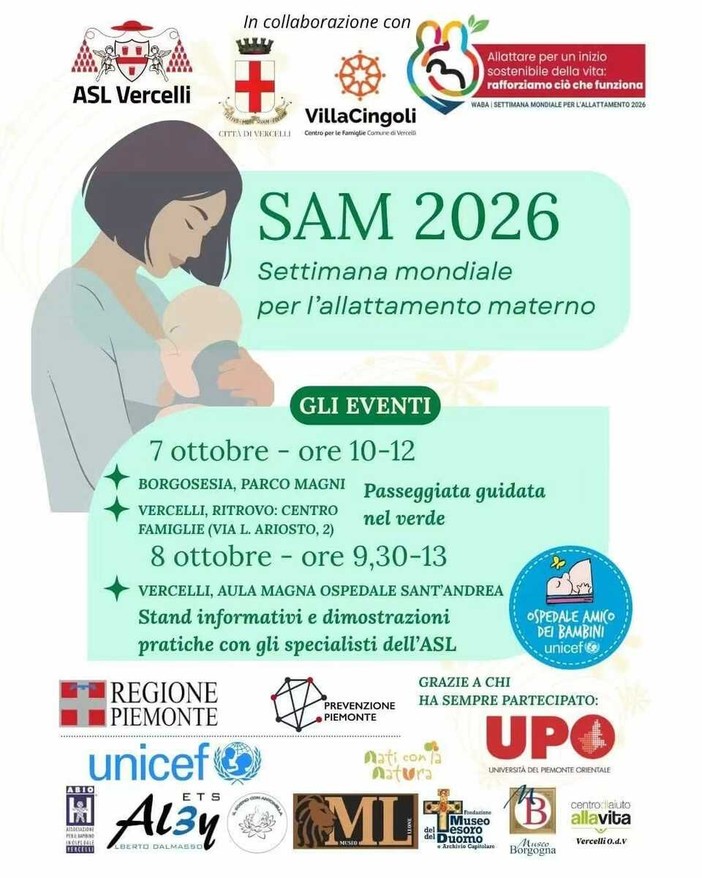 A Borgosesia e Vercelli due appuntamenti per la Settimana mondiale dell’allattamento materno