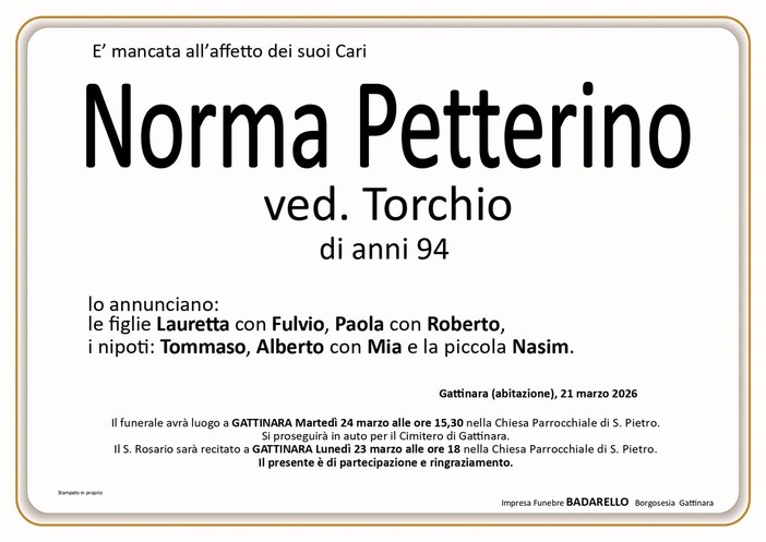 Norma Petterino, ved. Torchio