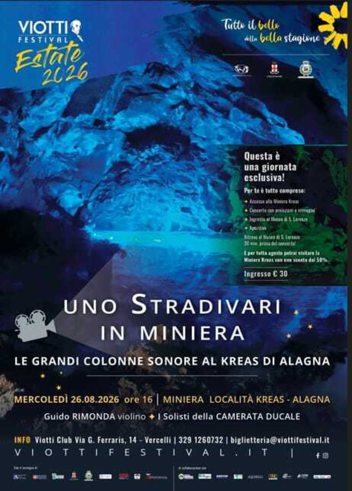 Alagna, uno Stradivari scende in miniera: il Viotti Festival porta il cinema al Kreas Alagna, uno Stradivari scende in miniera: il Viotti Festival porta il cinema al Kreas