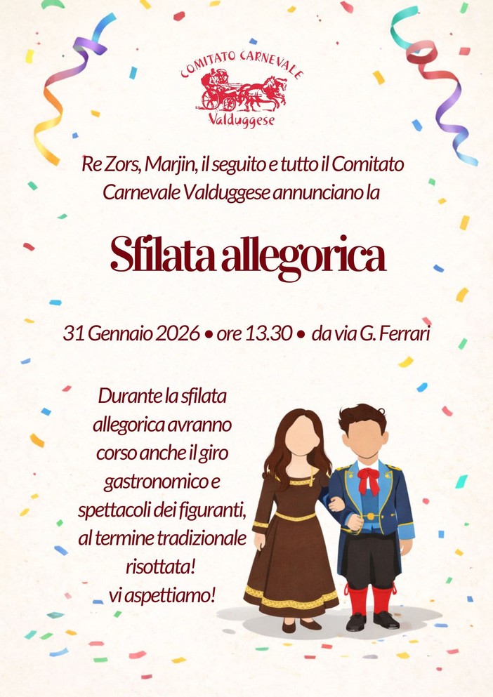 Valduggia pronta alla sfilata allegorica del Carnevale: appuntamento con Re Zors e Marjin