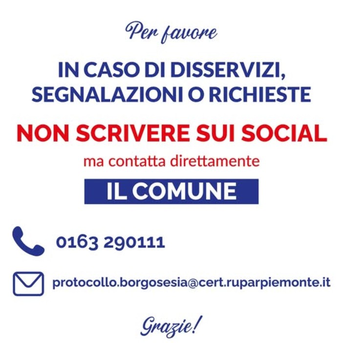 Borgosesia: Segnalazioni e richieste, il Comune invita a usare i canali ufficiali