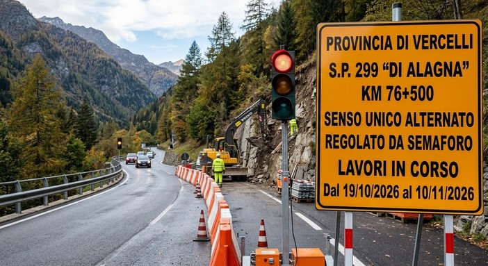 Piode, senso unico alternato sulla Provinciale 299 per lavori al muro e a un attraversamento stradale Piode, senso unico alternato sulla Provinciale 299 per lavori al muro e a un attraversamento stradale