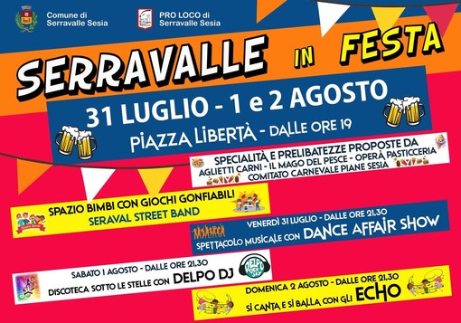Serravalle in festa, tre serate in piazza Libertà tra musica, cucina e giochi per bambini Serravalle in festa, tre serate in piazza Libertà tra musica, cucina e giochi per bambini