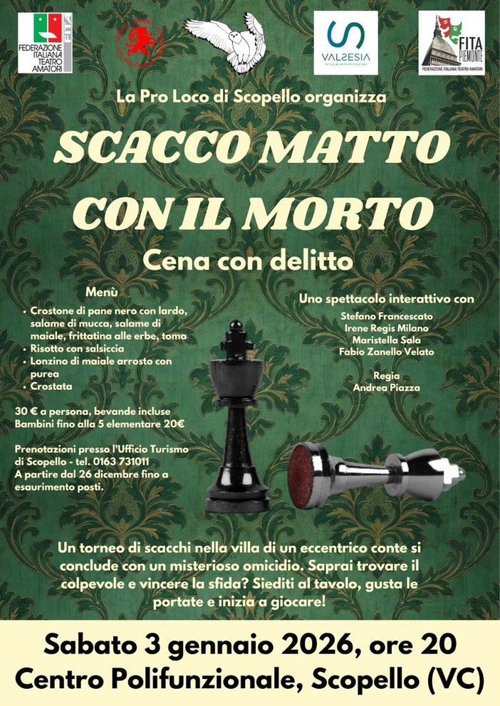 Scopello, al Centro Polifunzionale arriva la “cena con delitto” Scacco matto con il morto Scopello, al Centro Polifunzionale arriva la “cena con delitto” Scacco matto con il morto