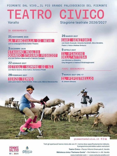 Varallo, sette spettacoli per la stagione 2026/2027 del Teatro Civico Varallo, sette spettacoli per la stagione 2026/2027 del Teatro Civico
