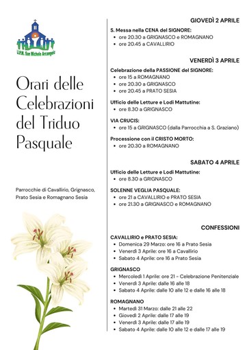 Triduo Pasquale, ecco gli orari delle celebrazioni tra Cavallirio, Grignasco, Prato Sesia e Romagnano