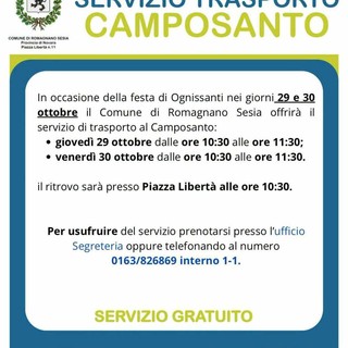 Romagnano Sesia, oggi e domani trasporto gratuito al Camposanto per Ognissanti