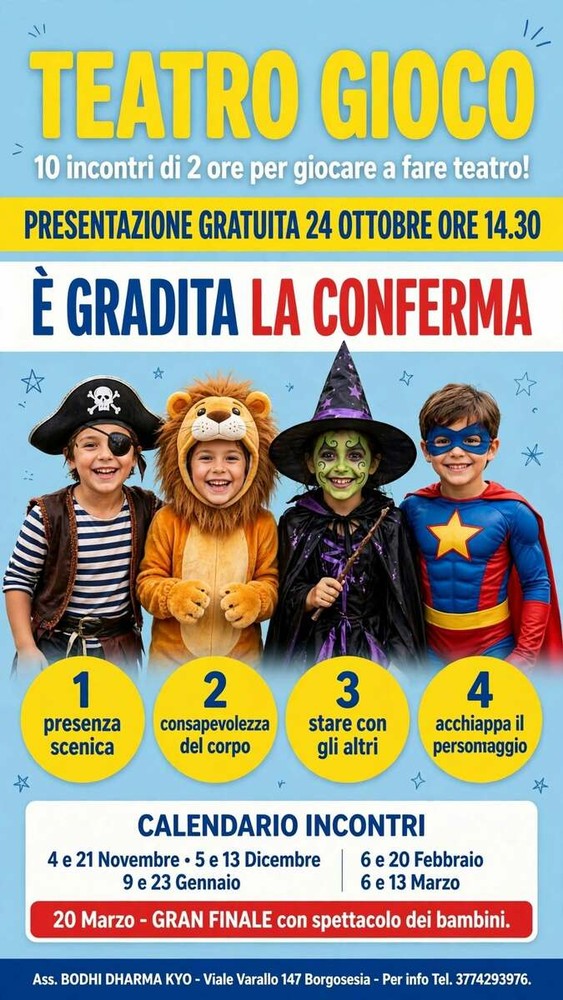 Borgosesia, domani la presentazione gratuita del laboratorio “Teatro Gioco” per bambini Borgosesia, domani la presentazione gratuita del laboratorio “Teatro Gioco” per bambini