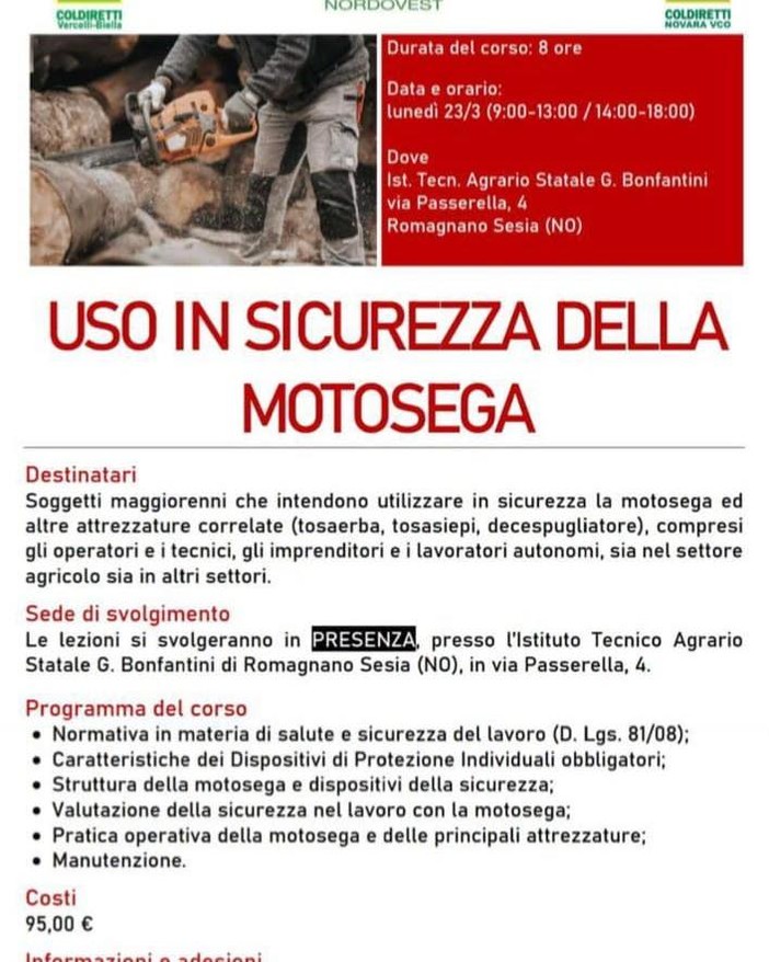 A Romagnano Sesia due corsi in partenza al Bonfantini: patentino fitofarmaci e uso in sicurezza della motosega A Romagnano Sesia due corsi in partenza al Bonfantini: patentino fitofarmaci e uso in sicurezza della motosega