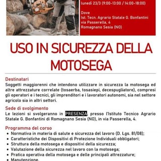 A Romagnano Sesia due corsi in partenza al Bonfantini: patentino fitofarmaci e uso in sicurezza della motosega