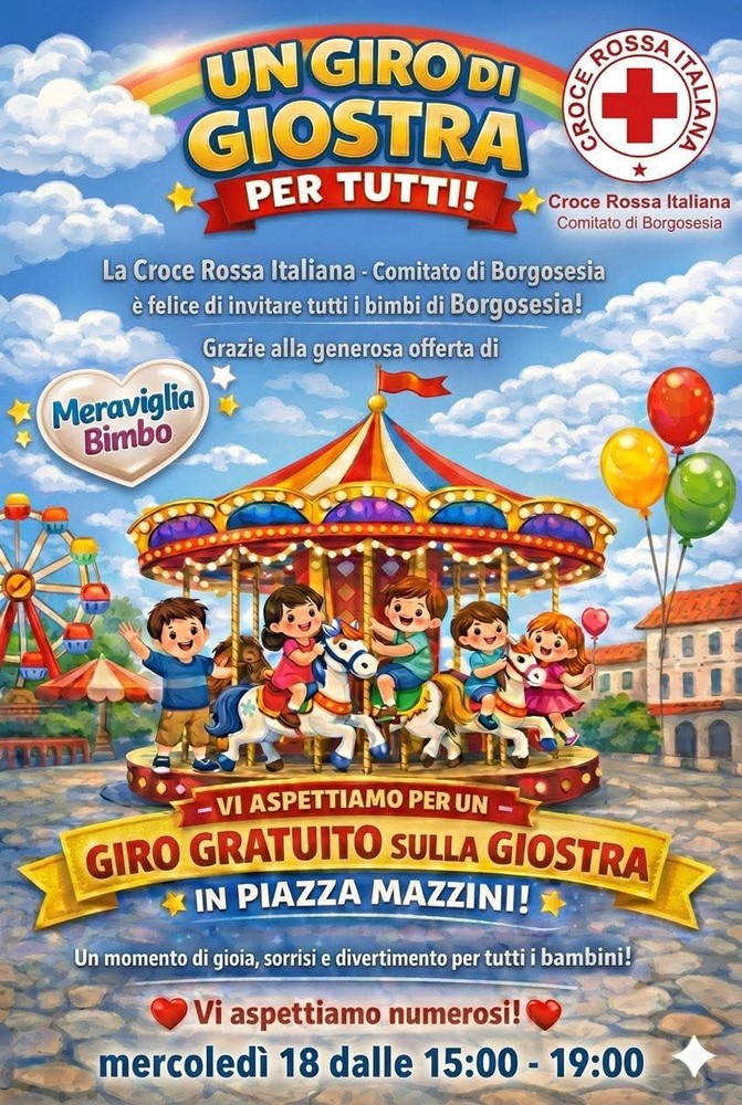 Borgosesia, un giro in giostra gratuito per i bambini: iniziativa della Croce Rossa in Piazza Mazzini Borgosesia, un giro in giostra gratuito per i bambini: iniziativa della Croce Rossa in Piazza Mazzini