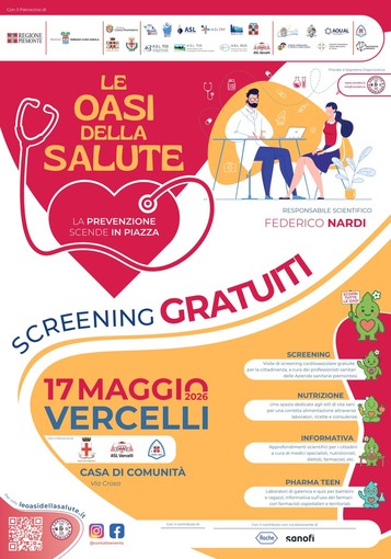 Vercelli ospita “Le Oasi della Salute”: il 17 maggio screening gratuiti e prevenzione in piazza