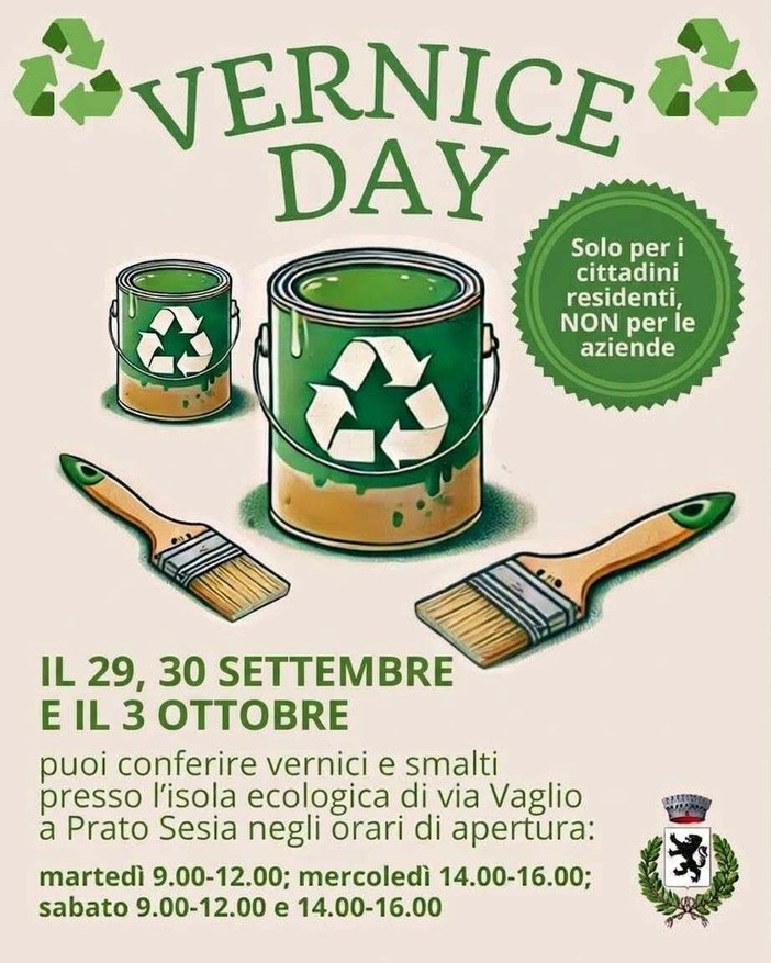 Prato Sesia, tre giornate dedicate al corretto conferimento di vernici e smalti