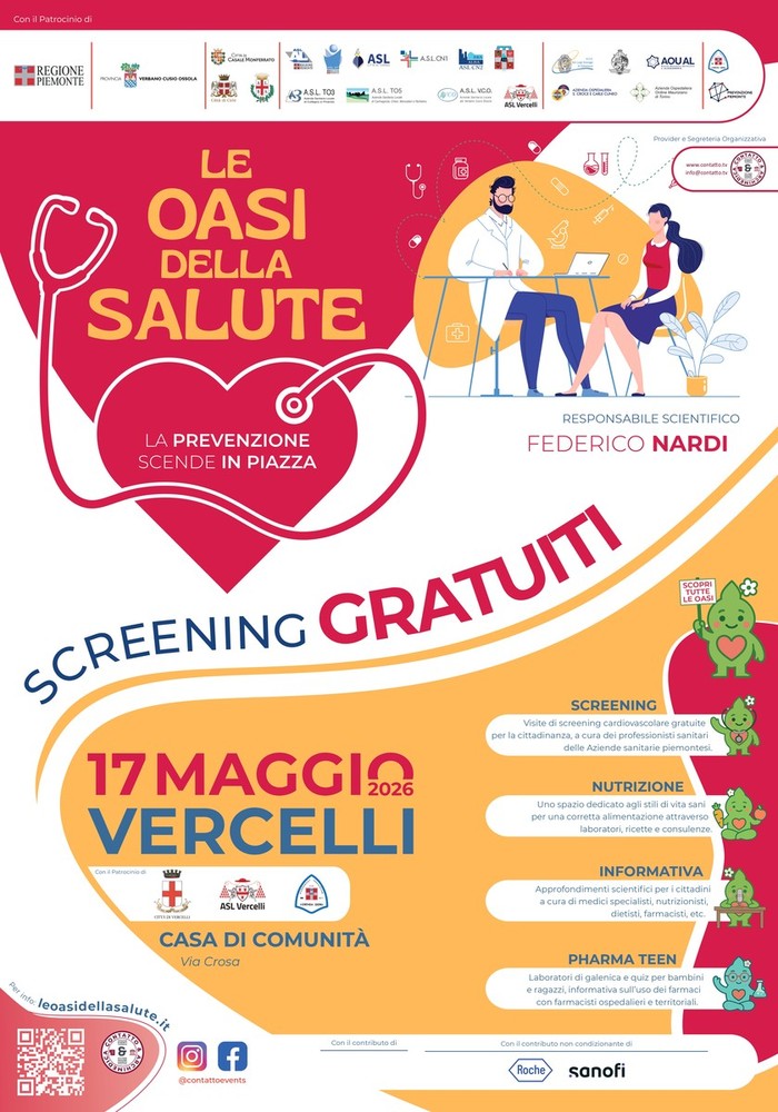 Vercelli ospita “Le Oasi della Salute”: il 17 maggio screening gratuiti e prevenzione in piazza