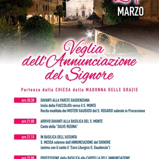 A Varallo la Veglia dell’Annunciazione del Signore: fiaccolata, Messa solenne e processione al Sacro Monte