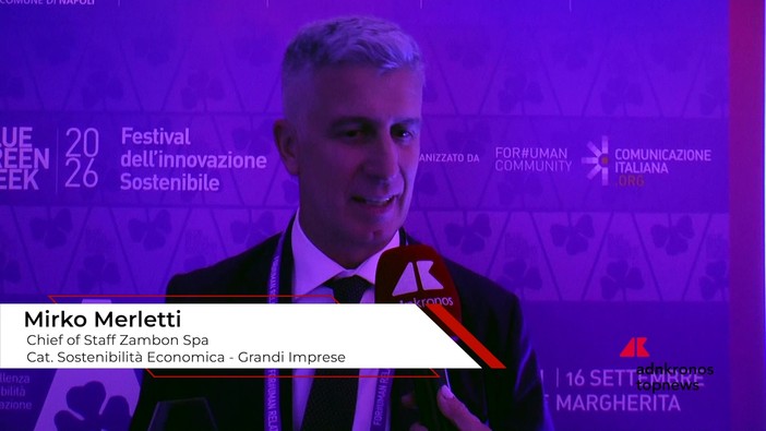 Blue Green Economy Award 2026: Merletti (Zambon SPA), 'il contributo di tutti in tema di sostenibilità può fare la differenza'
