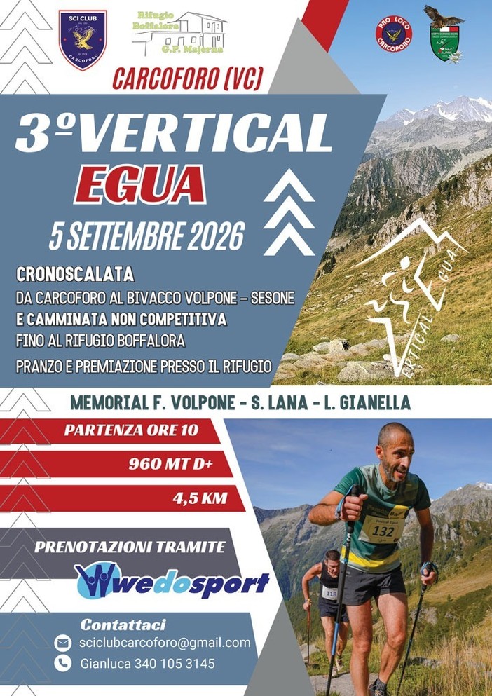 Carcoforo, il 5 settembre torna la Vertical Egua Carcoforo, il 5 settembre torna la Vertical Egua