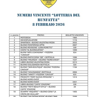 Lotteria del Runfatta, pubblicato l’elenco dei biglietti vincenti
