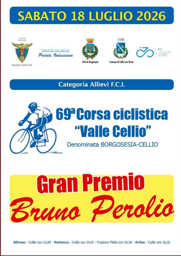Cellio, sabato 18 luglio la 69ª Corsa Ciclistica “Valle Cellio” Cellio, sabato 18 luglio la 69ª Corsa Ciclistica “Valle Cellio”
