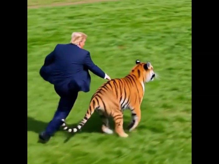 Trump, la lotta e l'abbraccio con la tigre: il tycoon posta la parodia AI della tragedia in Uk Trump, la lotta e l'abbraccio con la tigre: il tycoon posta la parodia AI della tragedia in Uk