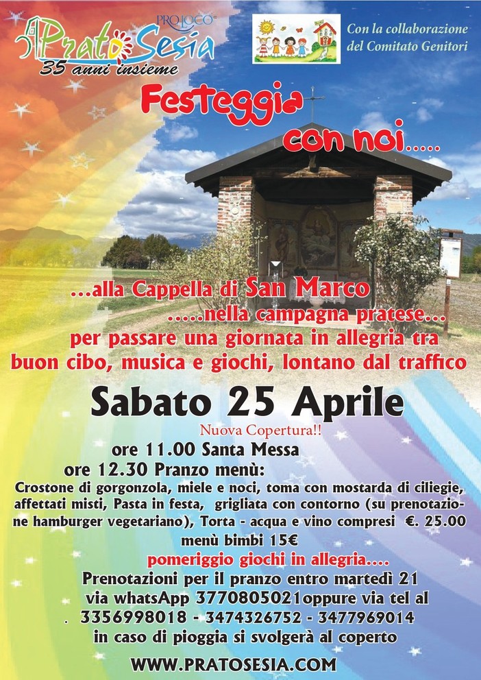 Prato Sesia, il 25 aprile alla Cappella di San Marco una giornata tra Messa, pranzo e giochi nella campagna pratese Prato Sesia, il 25 aprile alla Cappella di San Marco una giornata tra Messa, pranzo e giochi nella campagna pratese
