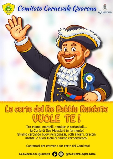 Quarona, il Carnevale cerca nuovi volti: la corte del Re Babbiu Runfatta apre le porte ai volontari