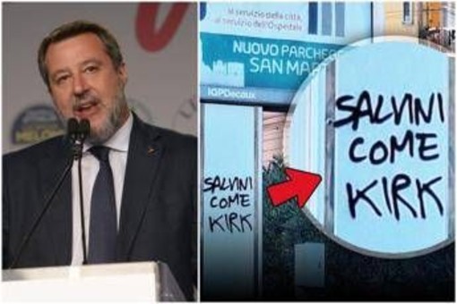 Genova, sui muri la scritta &quot;Salvini come Kirk&quot;. Il vicepremier: &quot;Non ho paura&quot;