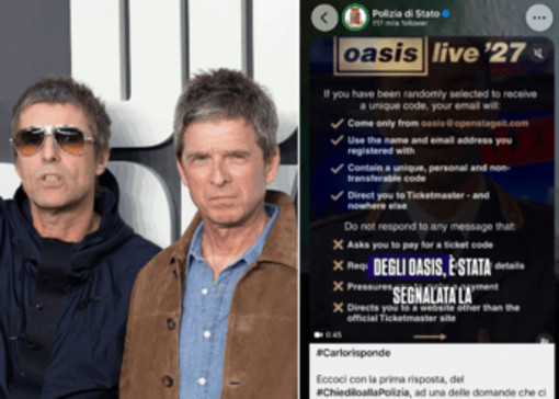 Oasis in Italia, Polizia avverte: "Attenzione a truffe online sui biglietti" Oasis in Italia, Polizia avverte: "Attenzione a truffe online sui biglietti"