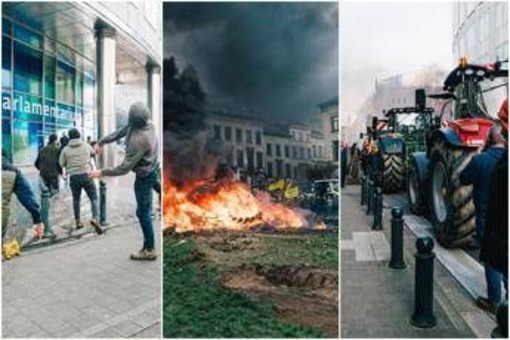 Bruxelles, migliaia di agricoltori in piazza: scontri vicino al Parlamento europeo Bruxelles, migliaia di agricoltori in piazza: scontri vicino al Parlamento europeo