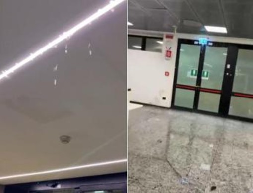 Piove dentro l'aeroporto di Milano Malpensa, acqua vicino a bagagli e biglietteria Piove dentro l'aeroporto di Milano Malpensa, acqua vicino a bagagli e biglietteria