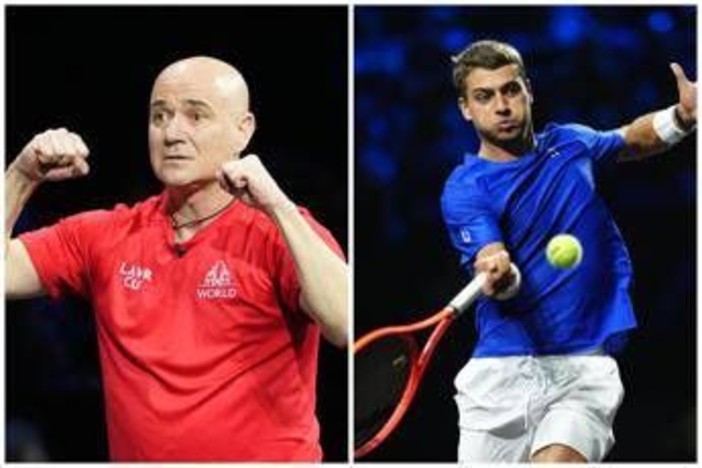 Laver Cup, Agassi 'imbarazza' Cobolli: "Quanto sei bello Flavio" Laver Cup, Agassi 'imbarazza' Cobolli: "Quanto sei bello Flavio"