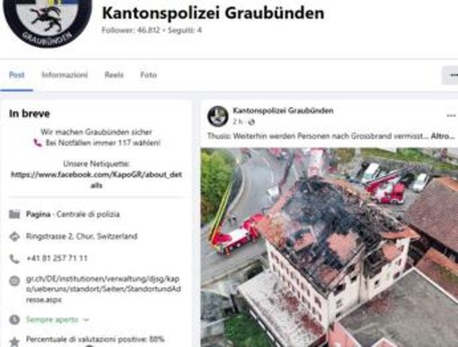Svizzera, incendio in un condominio a Thusis: due morti e diversi dispersi