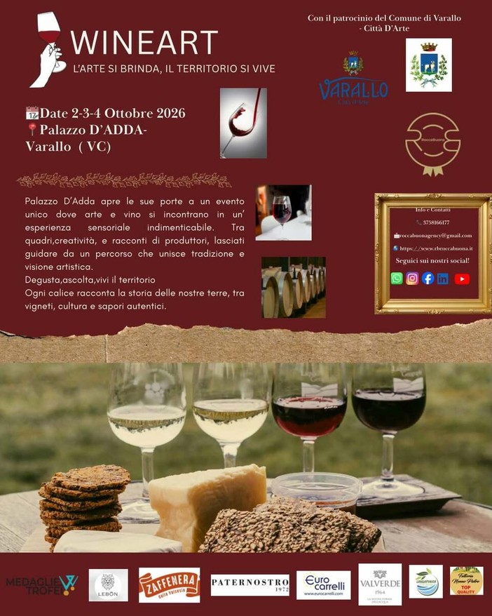Varallo, dal 2 al 4 ottobre Palazzo d’Adda ospita la terza edizione di WINEART