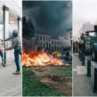 Bruxelles, migliaia di agricoltori in piazza: scontri vicino al Parlamento europeo Bruxelles, migliaia di agricoltori in piazza: scontri vicino al Parlamento europeo